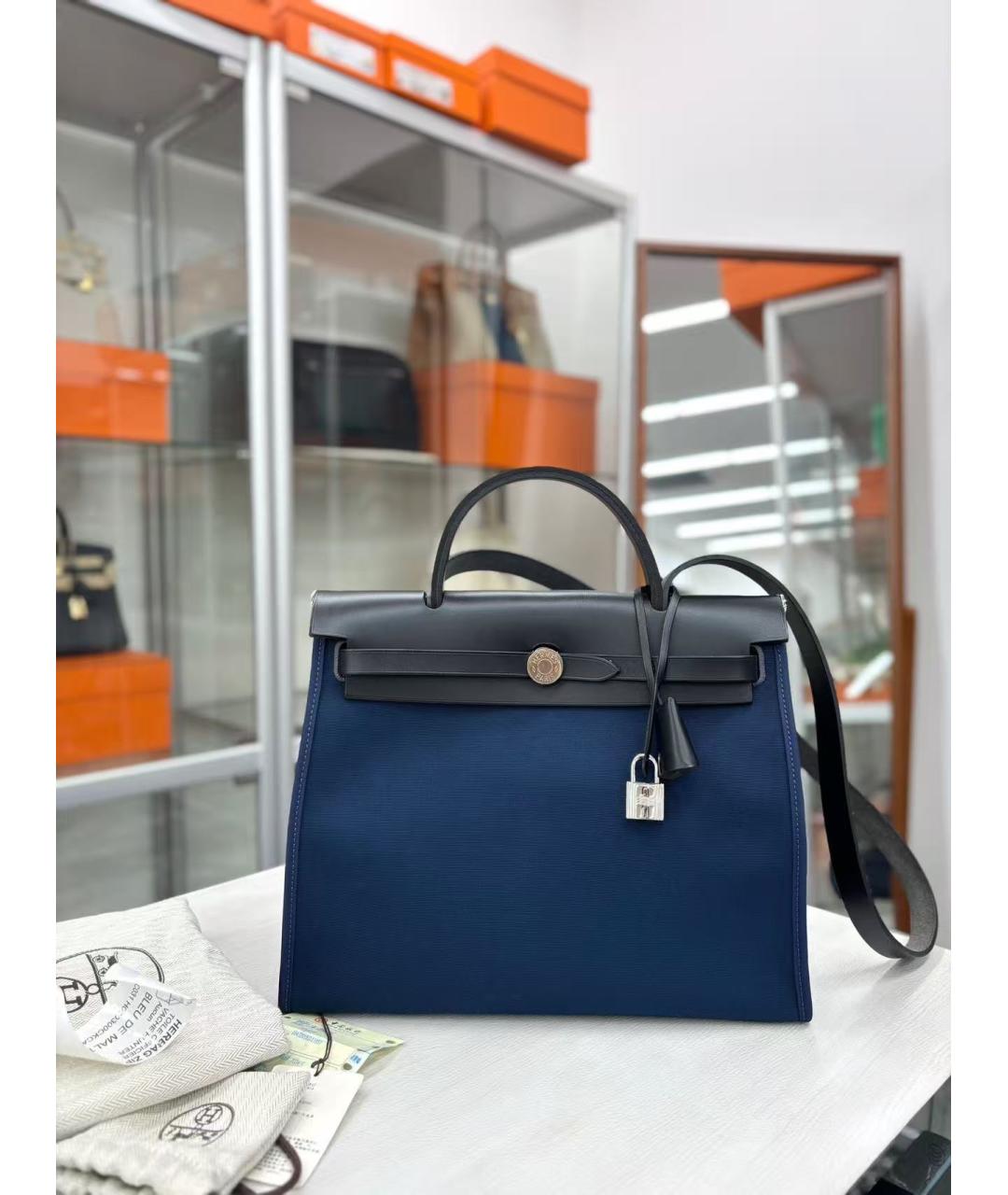 HERMES Темно-синяя тканевая сумка через плечо, фото 2