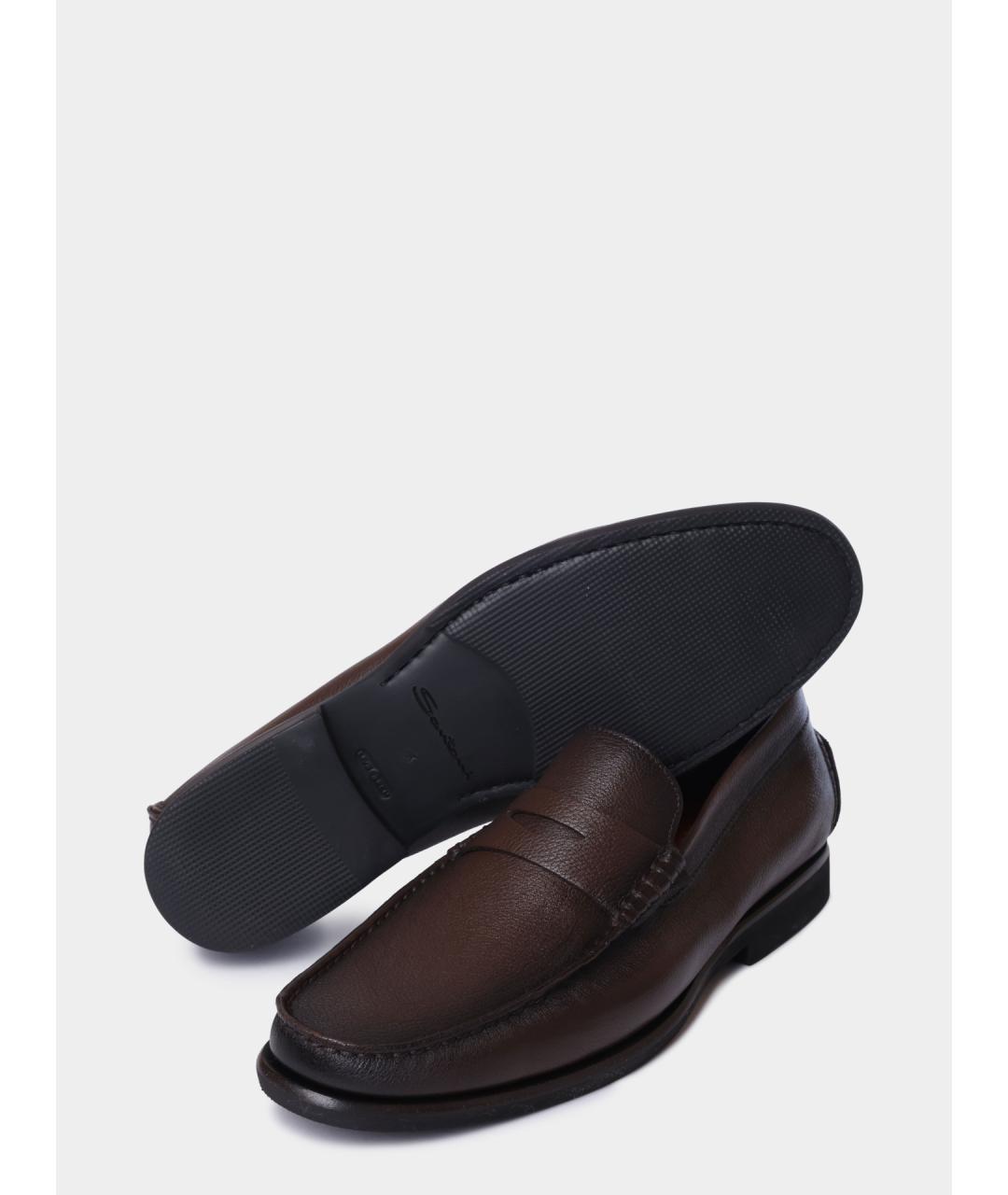 SANTONI Коричневые кожаные лоферы, фото 4