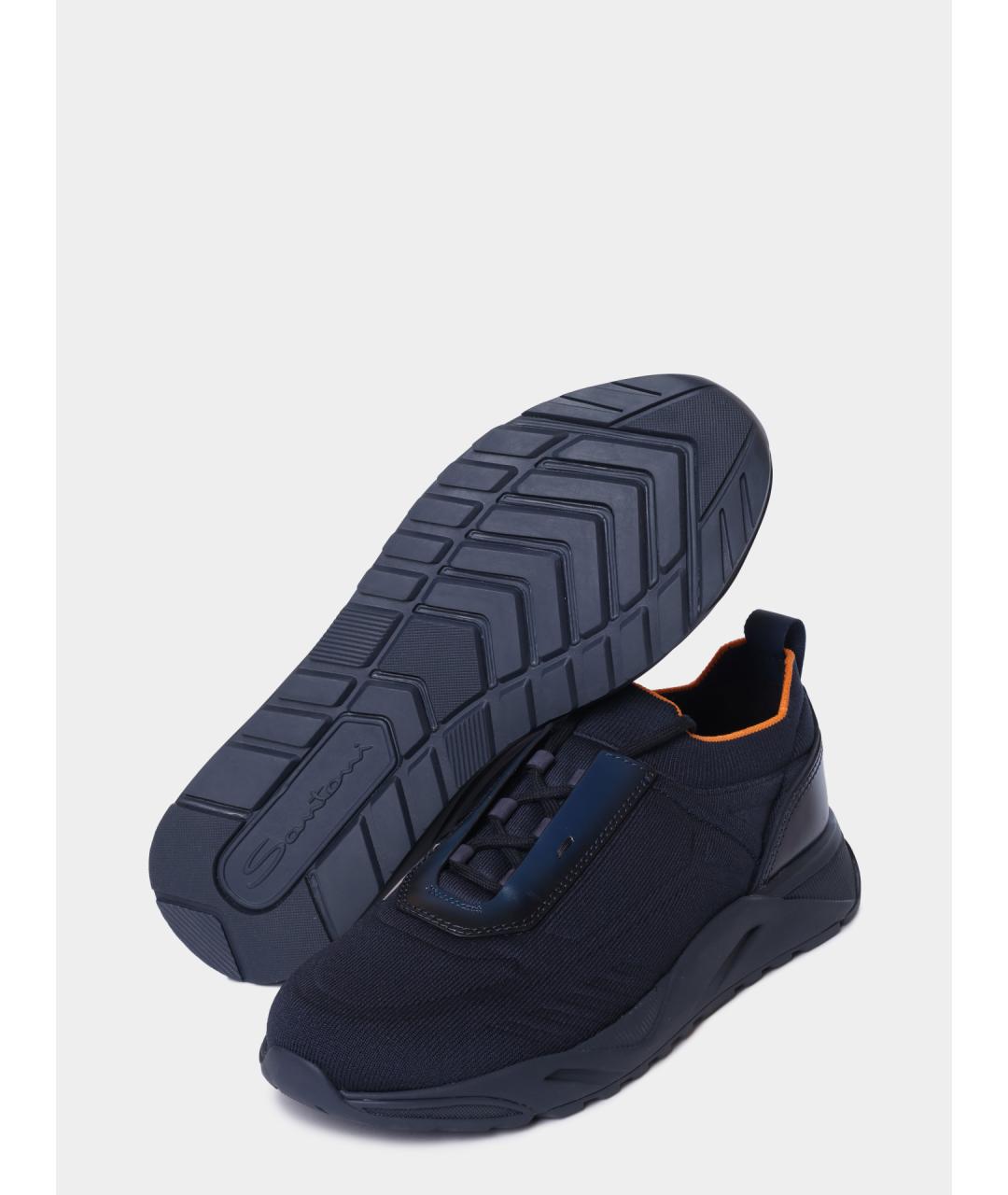 SANTONI Темно-синие текстильные низкие кроссовки / кеды, фото 4