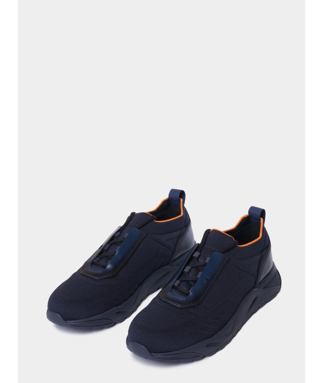 SANTONI Темно-синие текстильные низкие кроссовки / кеды, фото 2