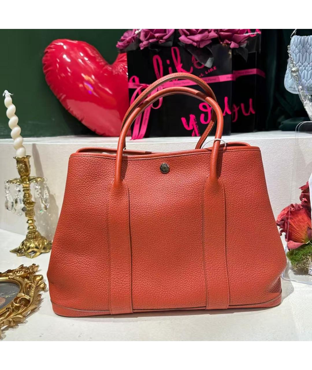 HERMES Красная кожаная сумка тоут, фото 4