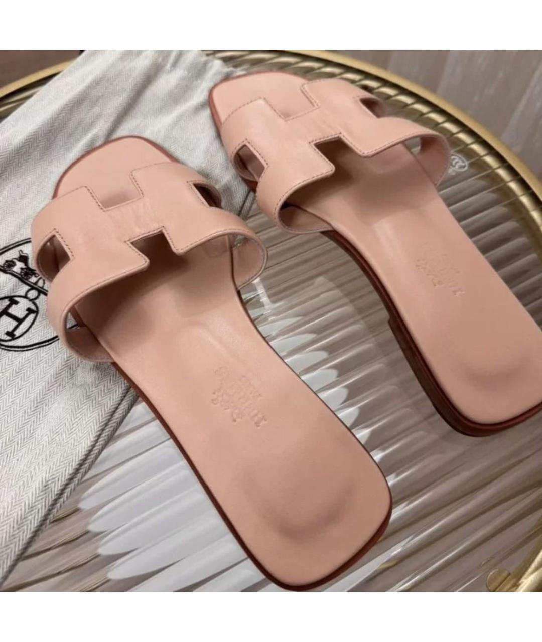 HERMES Бежевые кожаные шлепанцы, фото 5