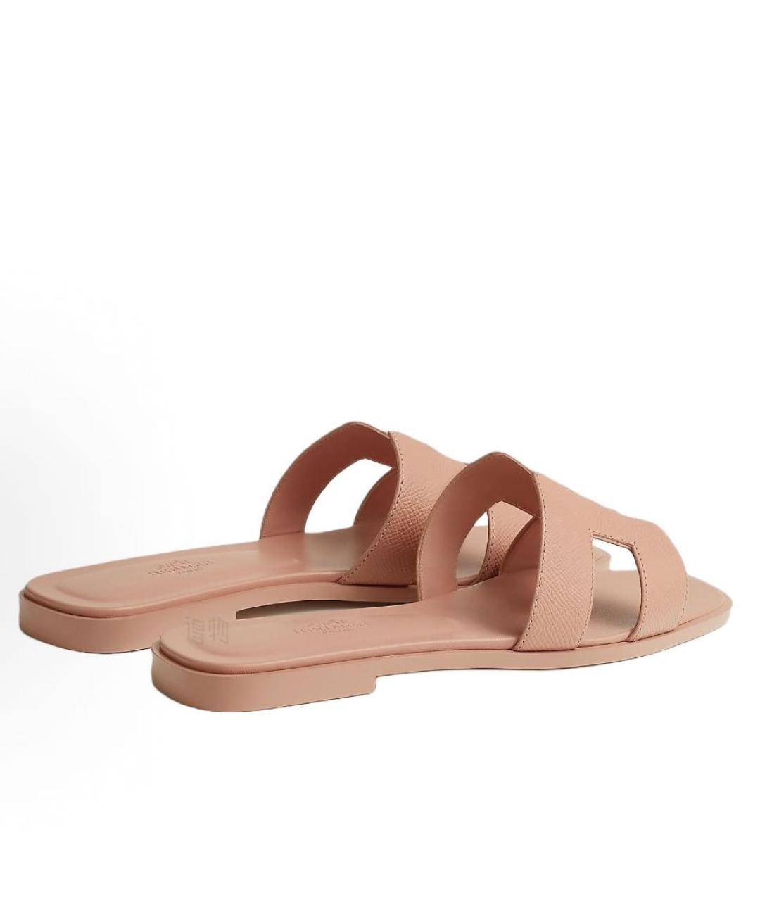 HERMES Бежевые кожаные шлепанцы, фото 4