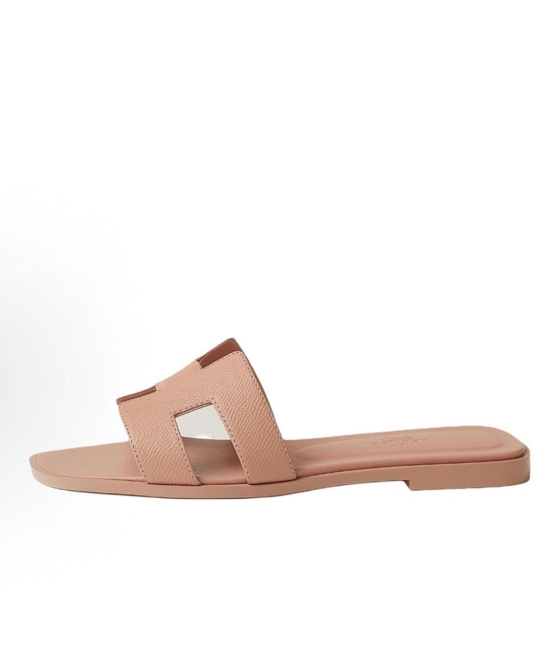 HERMES Бежевые кожаные шлепанцы, фото 3