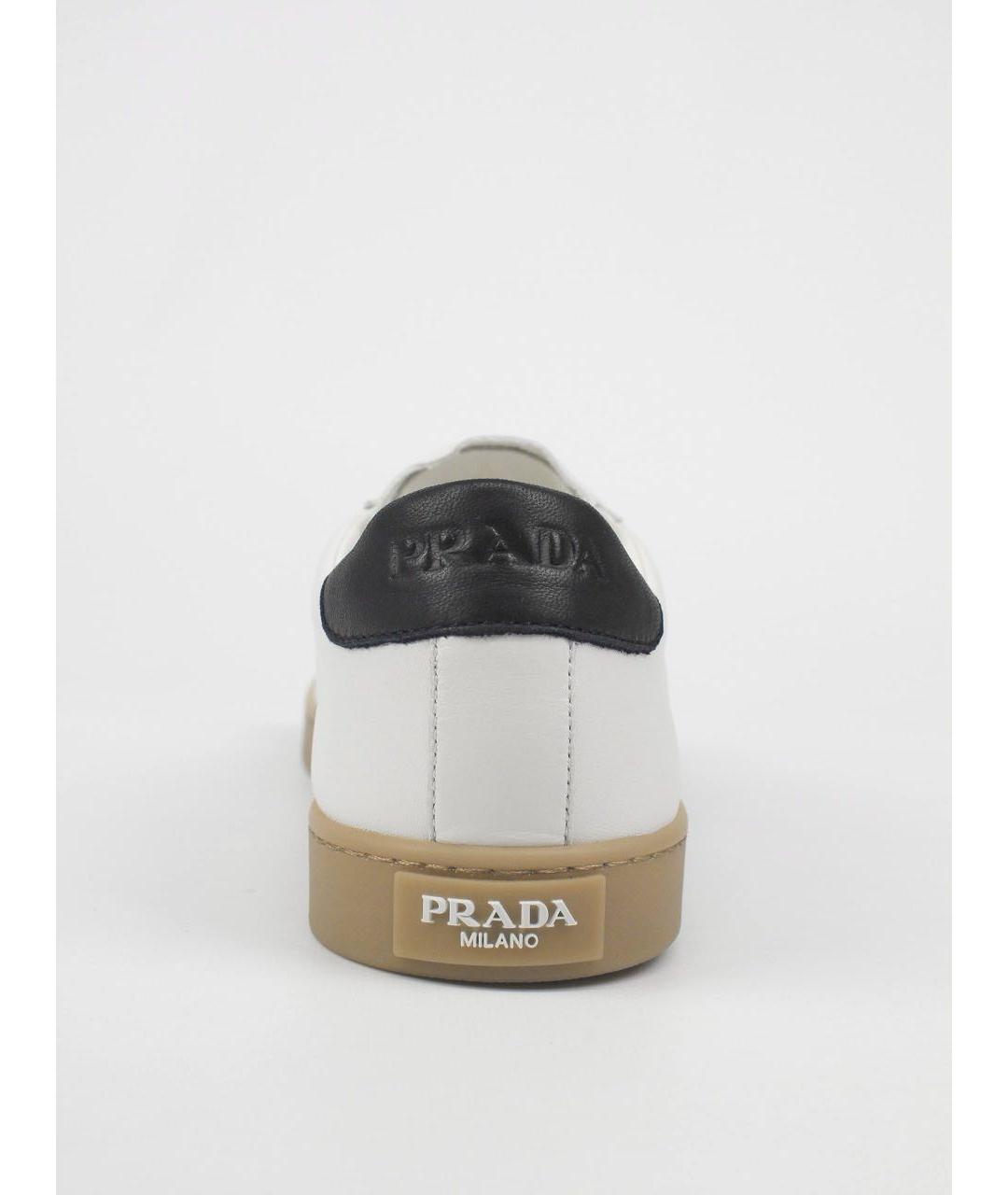 PRADA Белые кожаные низкие кроссовки / кеды, фото 4