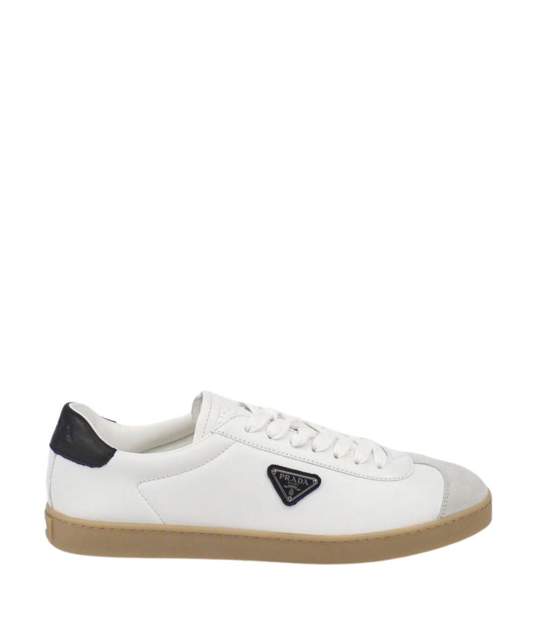 PRADA Белые кожаные низкие кроссовки / кеды, фото 1