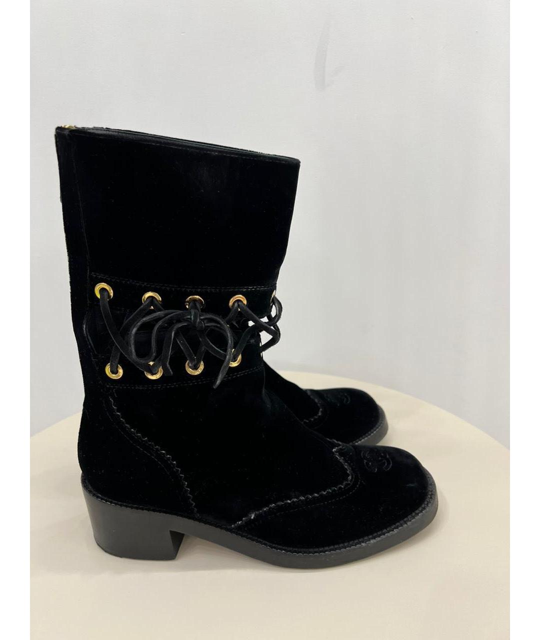 CHANEL Черные бархатные сапоги, фото 9