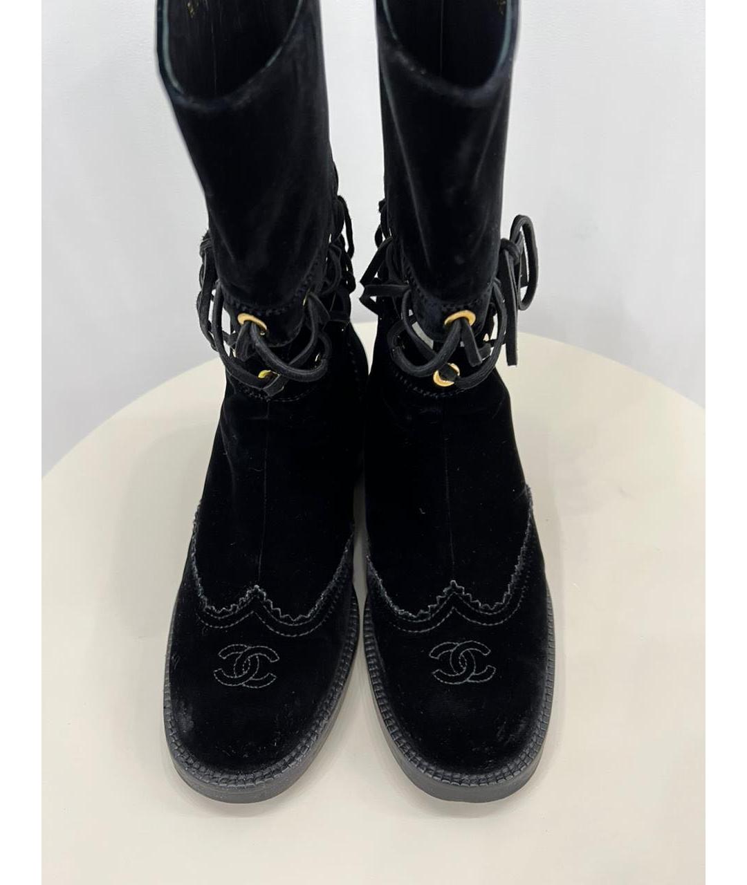 CHANEL Черные бархатные сапоги, фото 8