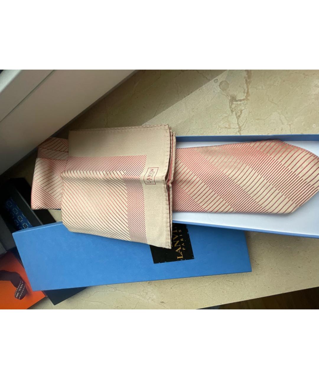 LANVIN Бежевый шелковый галстук, фото 6