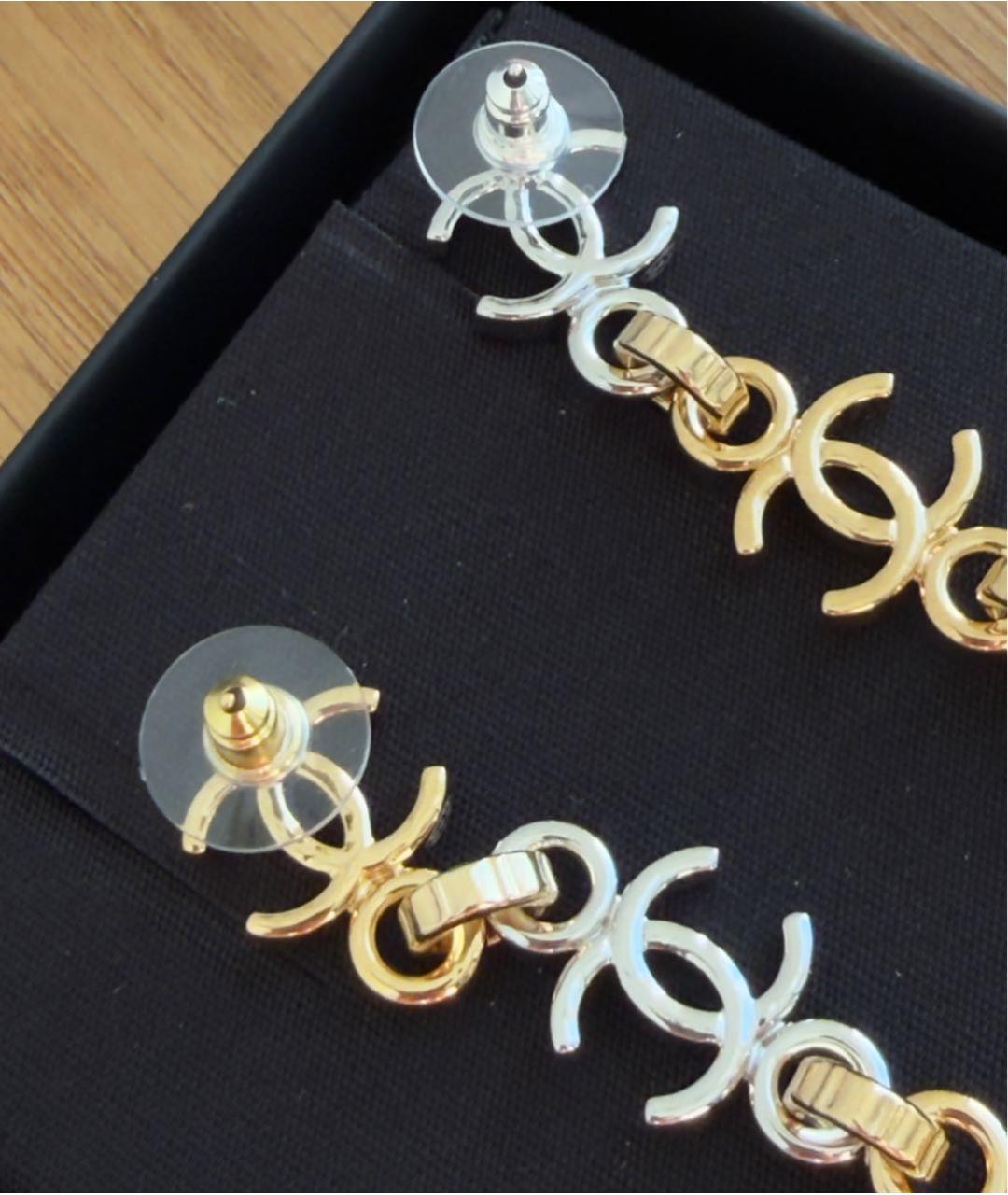 CHANEL Золотые металлические серьги, фото 3