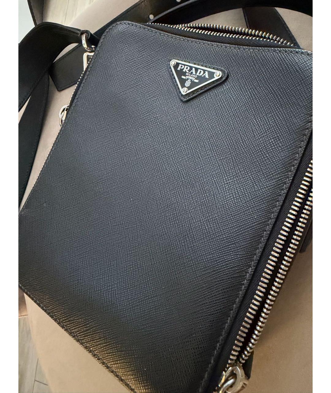 PRADA Черная кожаная барсетка, фото 5