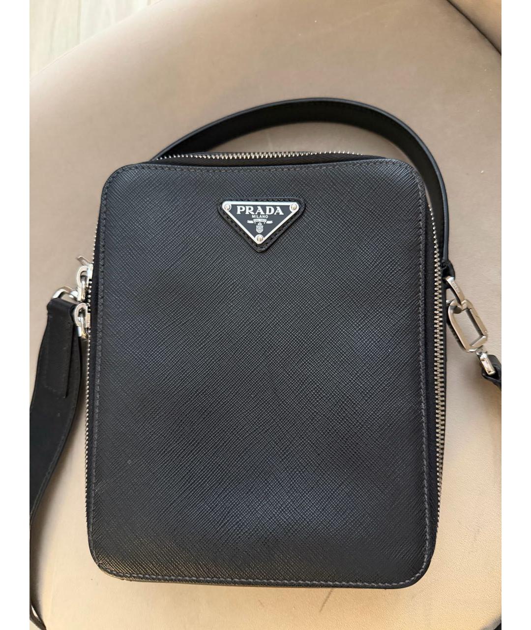 PRADA Черная кожаная барсетка, фото 7