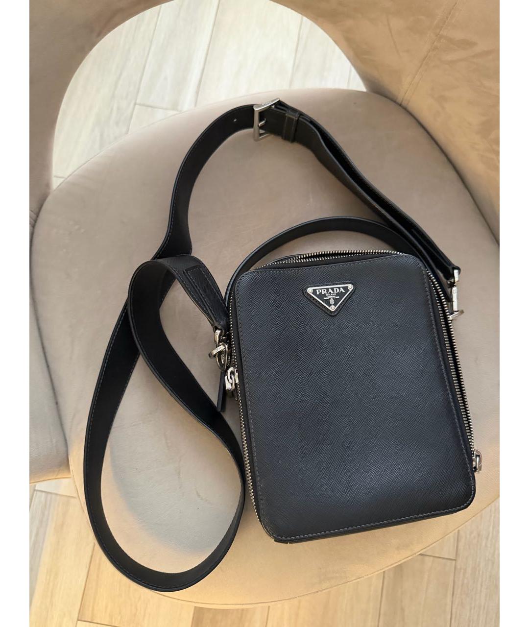PRADA Черная кожаная барсетка, фото 6