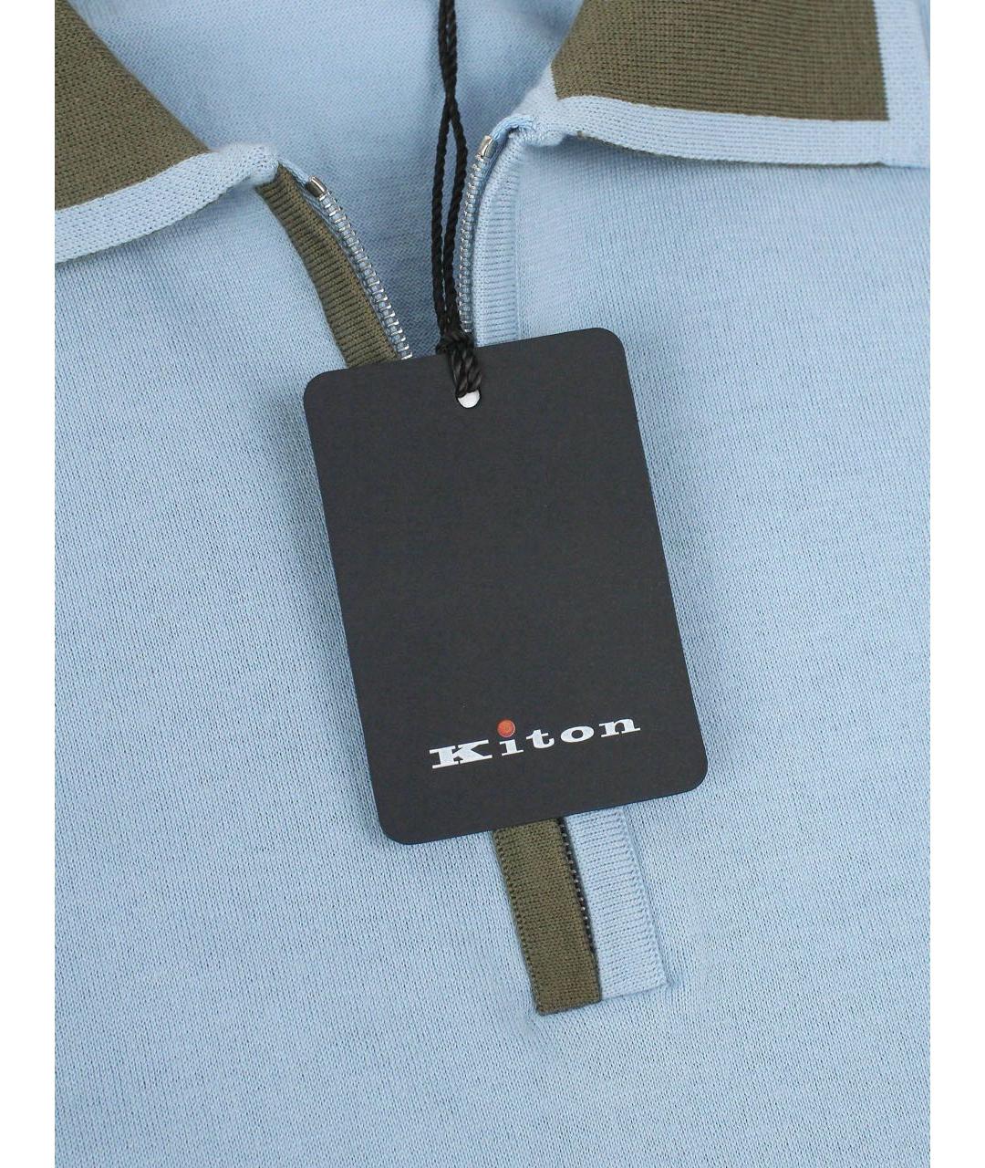 KITON Голубое хлопковое поло с коротким рукавом, фото 3