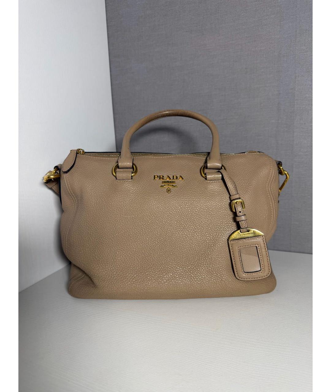 PRADA Бежевая кожаная сумка тоут, фото 9