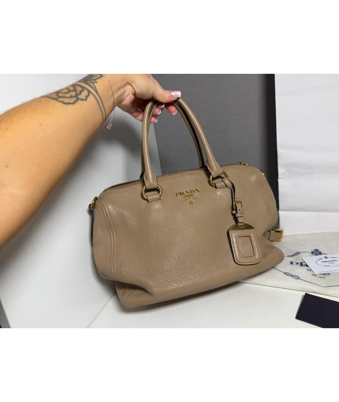 PRADA Бежевая кожаная сумка тоут, фото 2