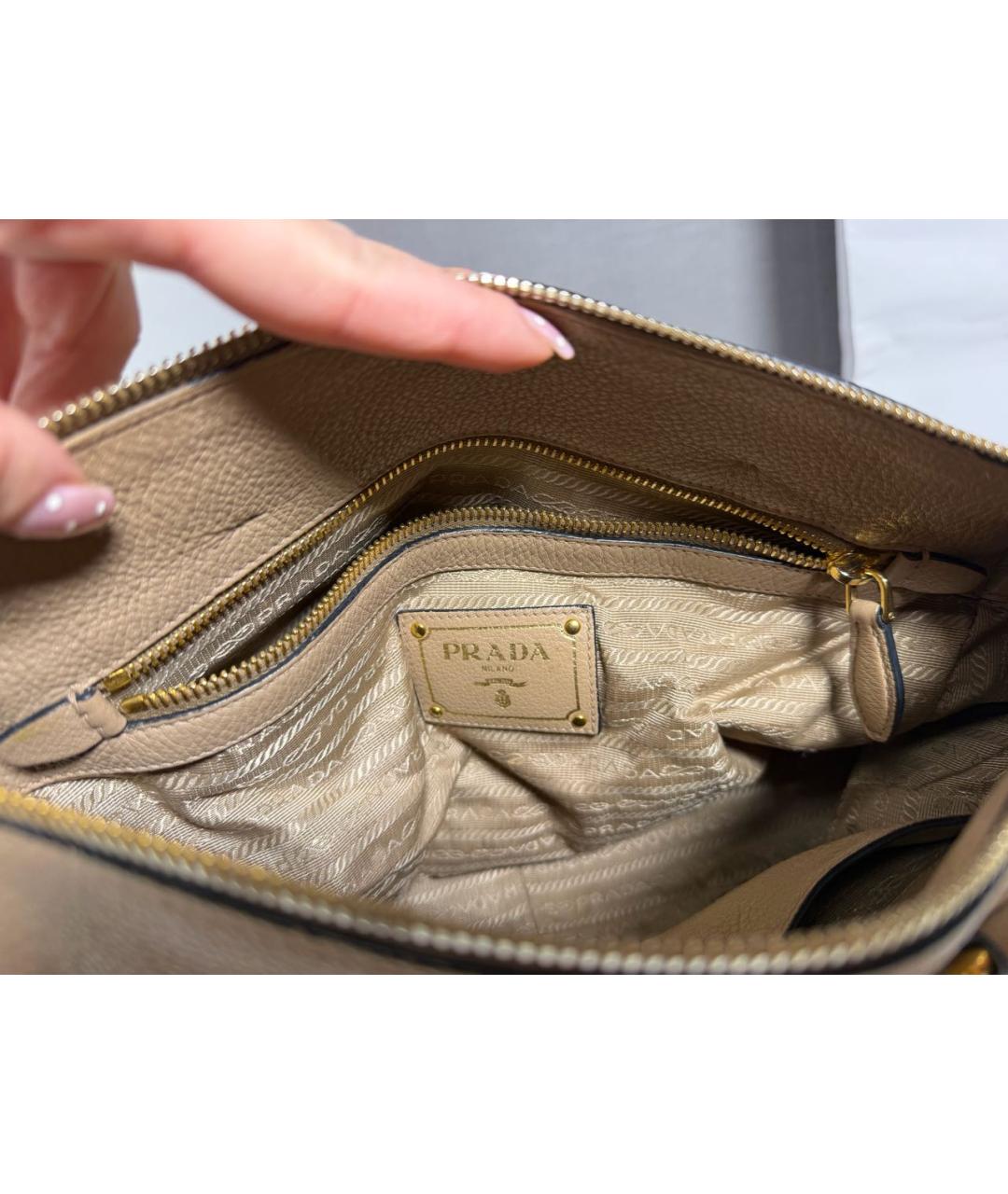 PRADA Бежевая кожаная сумка тоут, фото 8