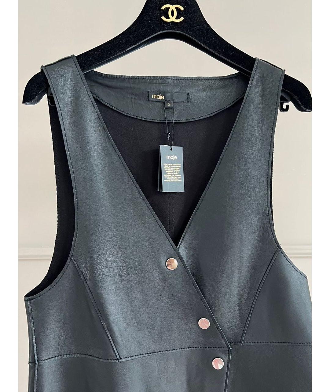 MAJE Черный кожаный сарафан, фото 3