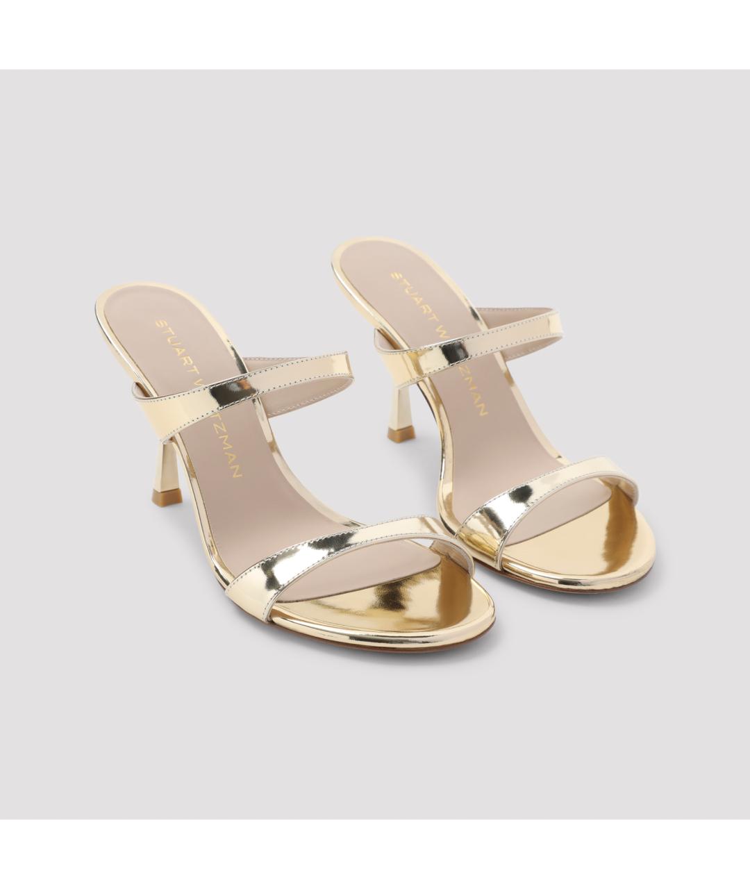 STUART WEITZMAN Золотые кожаные мюли, фото 3