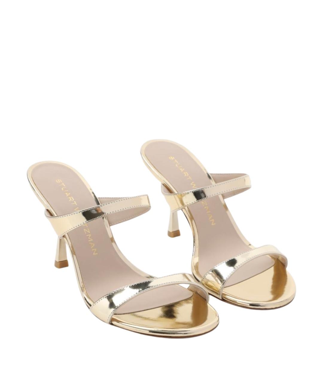 STUART WEITZMAN Золотые кожаные мюли, фото 3