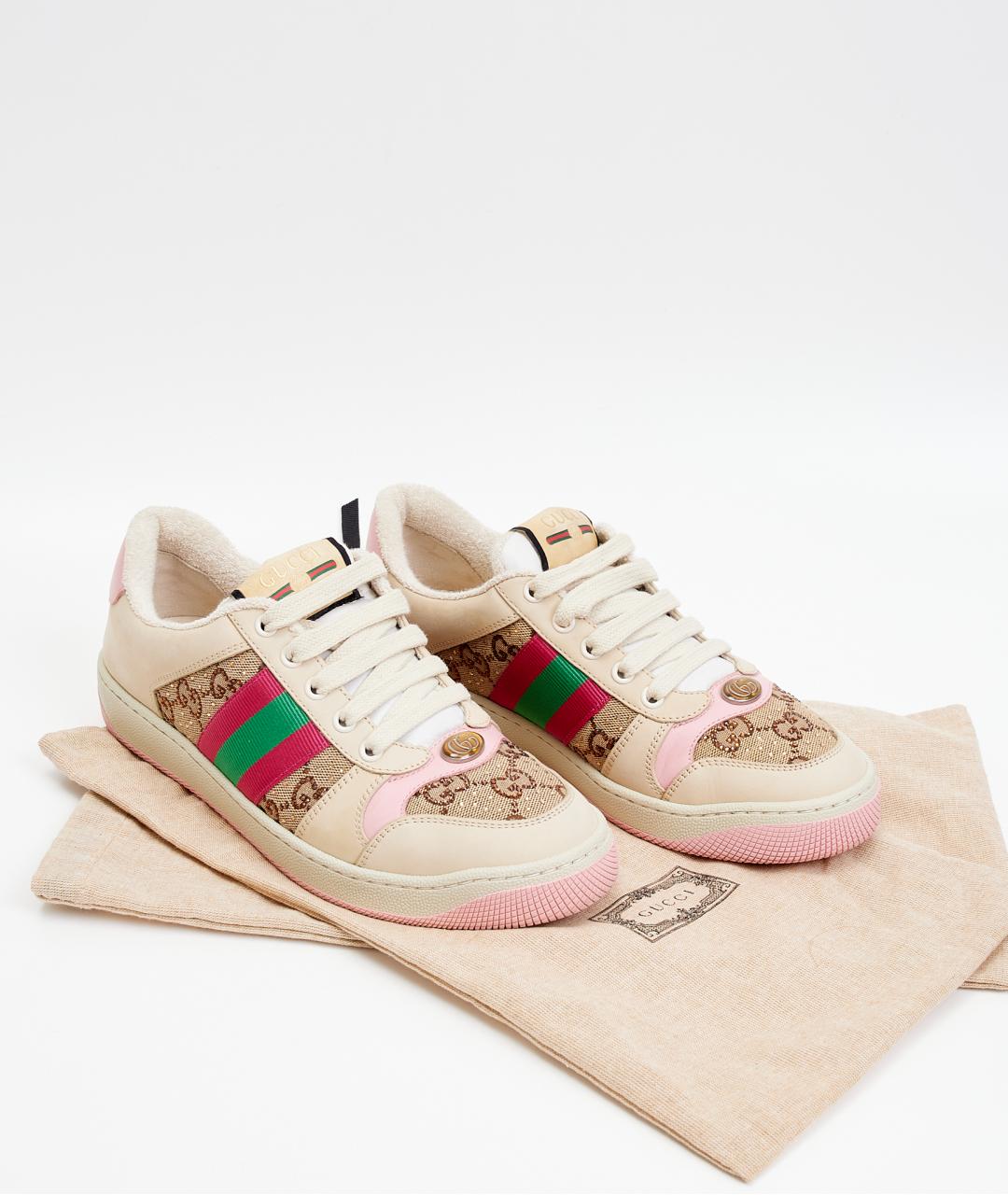 GUCCI Бежевые кожаные кроссовки, фото 8