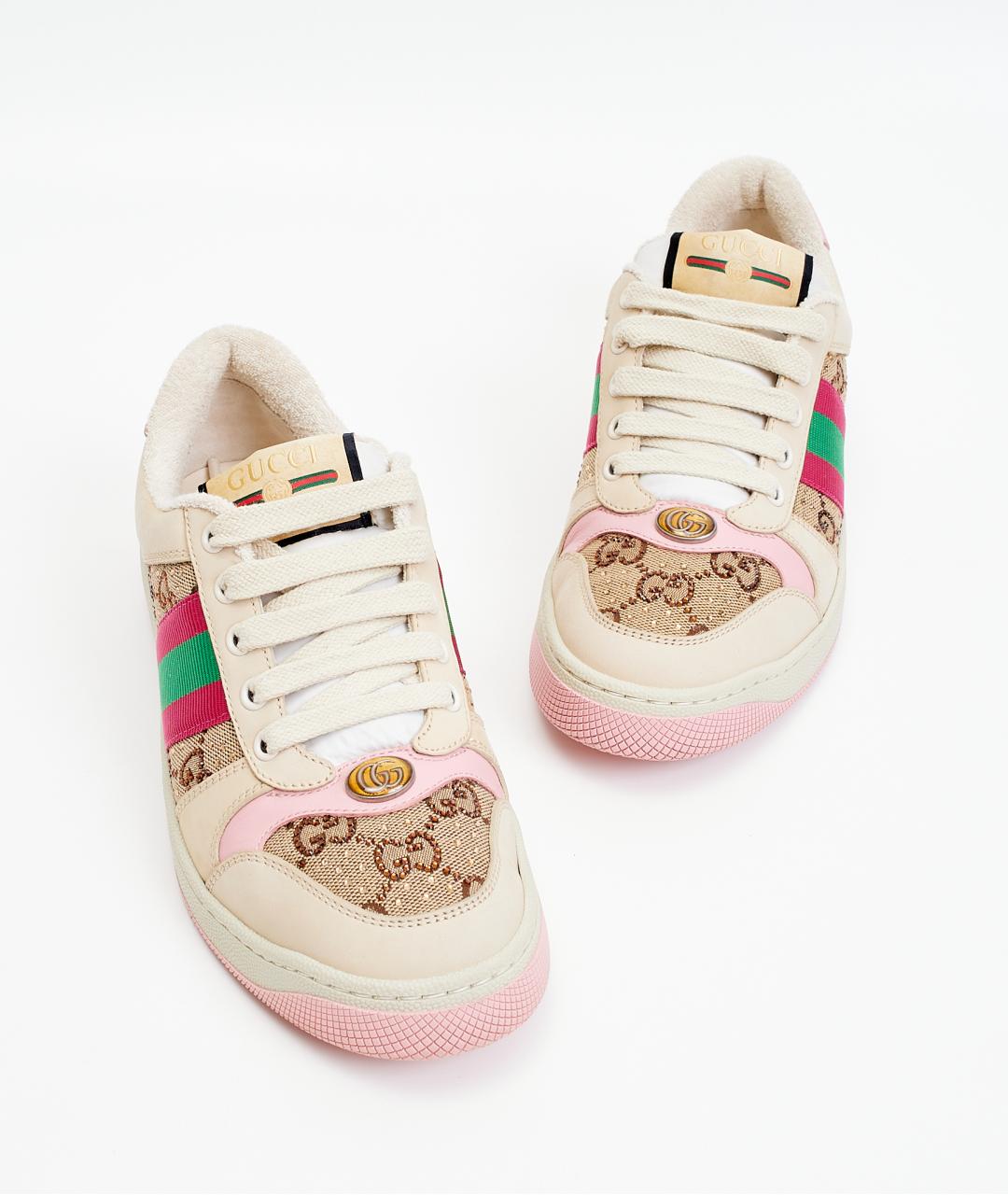 GUCCI Бежевые кожаные кроссовки, фото 4