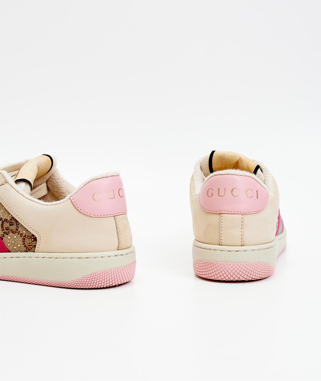 GUCCI Бежевые кожаные кроссовки, фото 3
