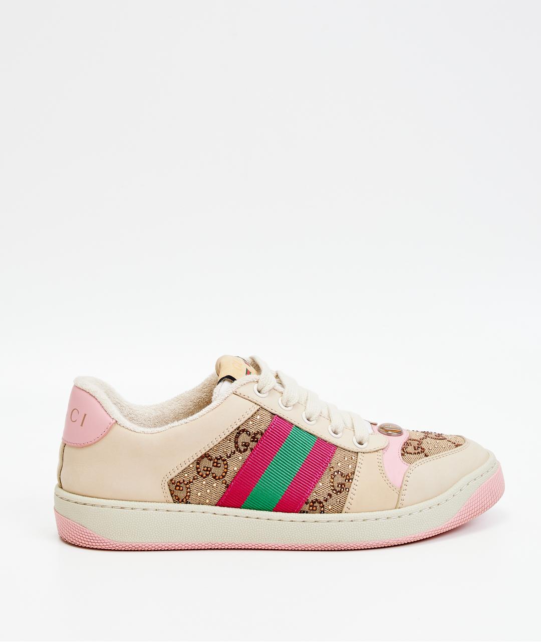 GUCCI Бежевые кожаные кроссовки, фото 9