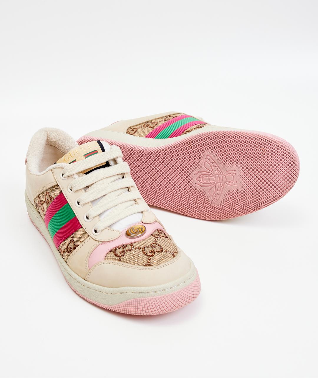 GUCCI Бежевые кожаные кроссовки, фото 6