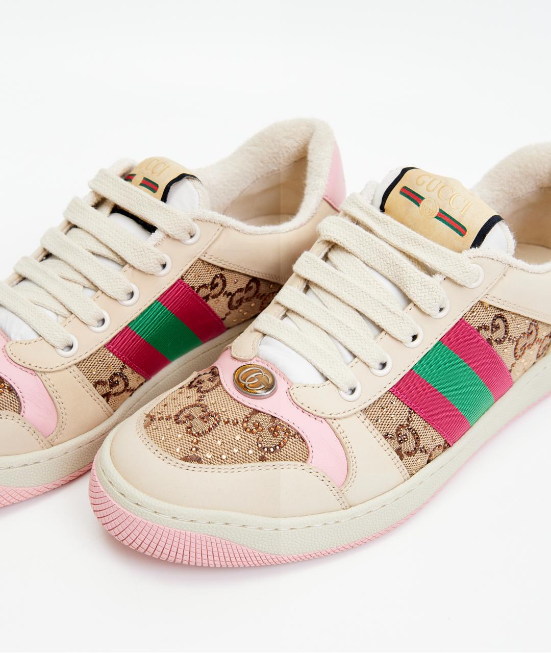 GUCCI Бежевые кожаные кроссовки, фото 5