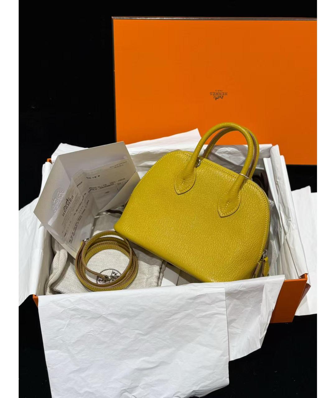 HERMES Желтая кожаная сумка с короткими ручками, фото 2