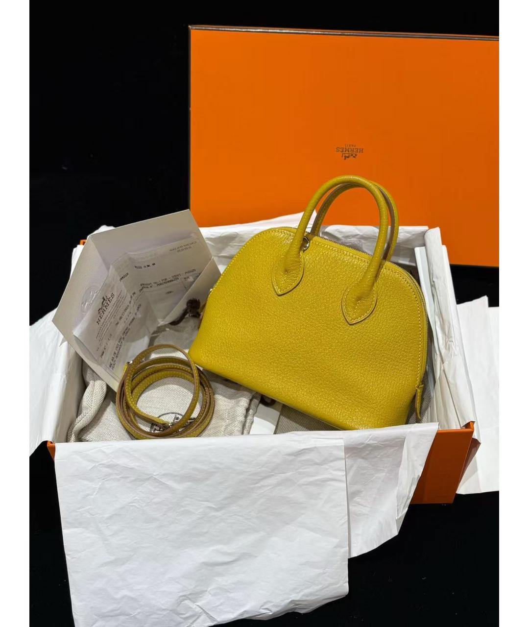 HERMES Желтая кожаная сумка с короткими ручками, фото 5