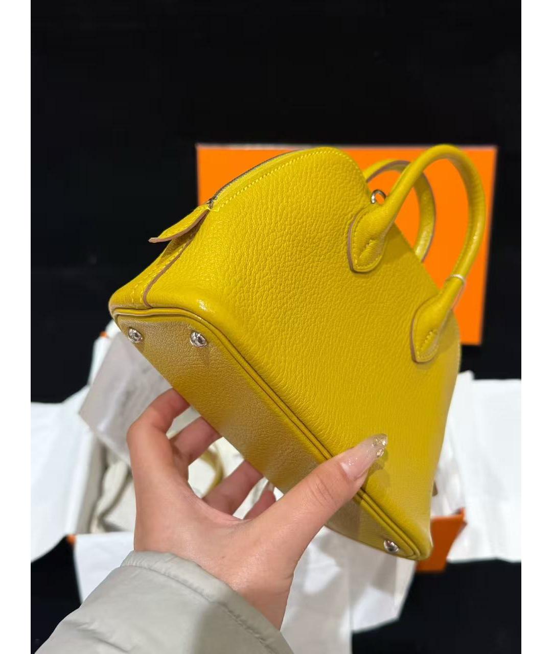 HERMES Желтая кожаная сумка с короткими ручками, фото 4