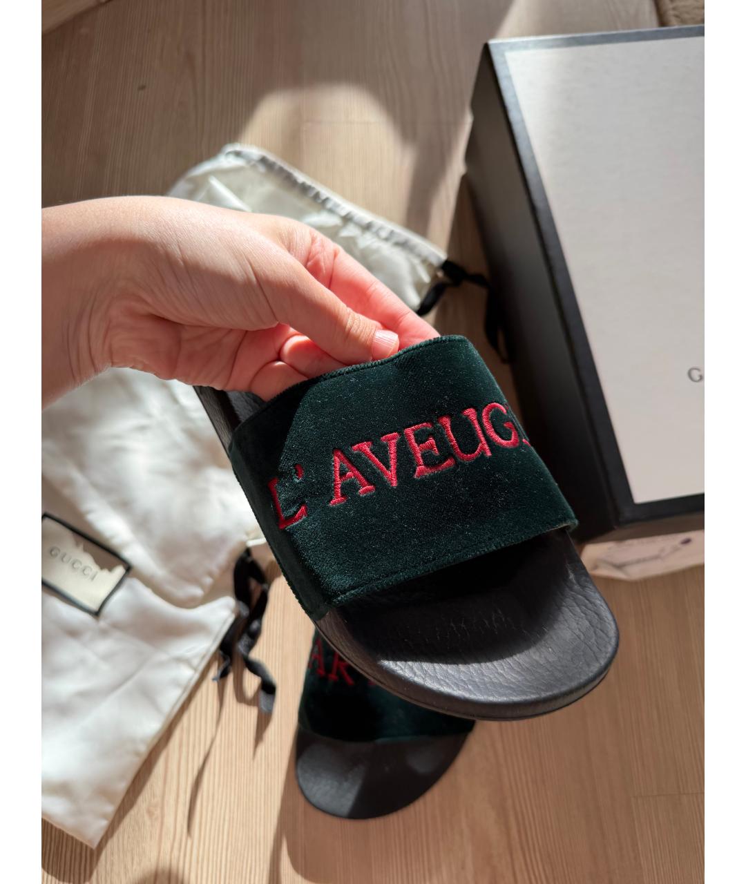 GUCCI Черные бархатные шлепанцы, фото 4
