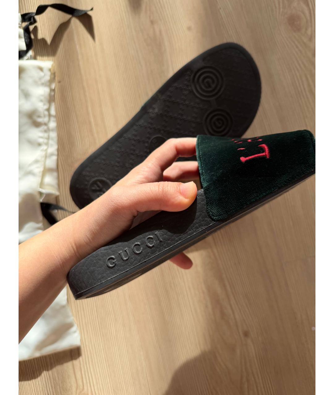 GUCCI Черные бархатные шлепанцы, фото 2