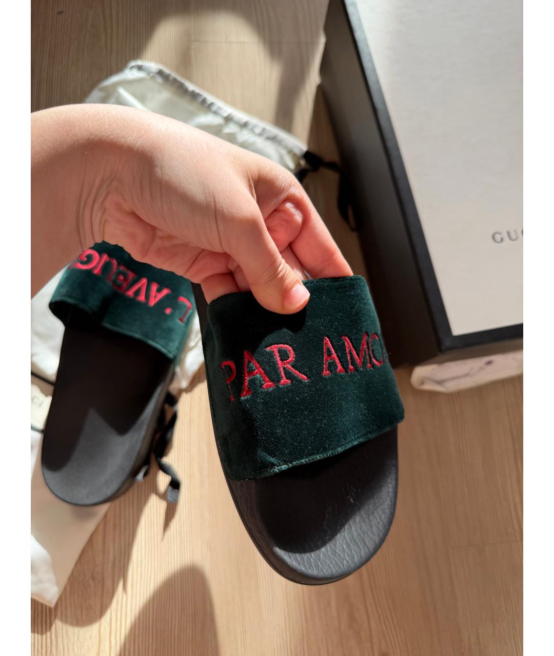 GUCCI Черные бархатные шлепанцы, фото 3