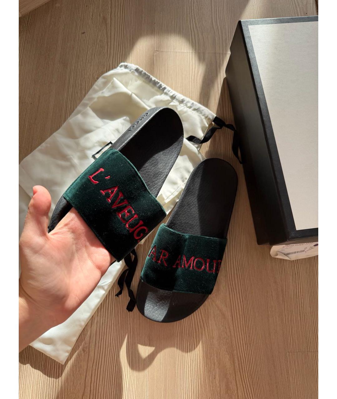 GUCCI Черные бархатные шлепанцы, фото 7