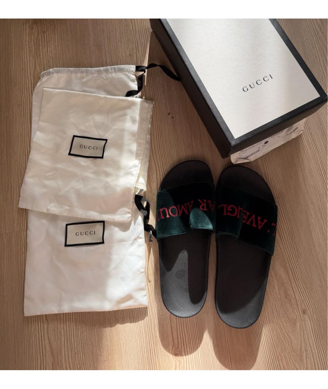 GUCCI Черные бархатные шлепанцы, фото 5