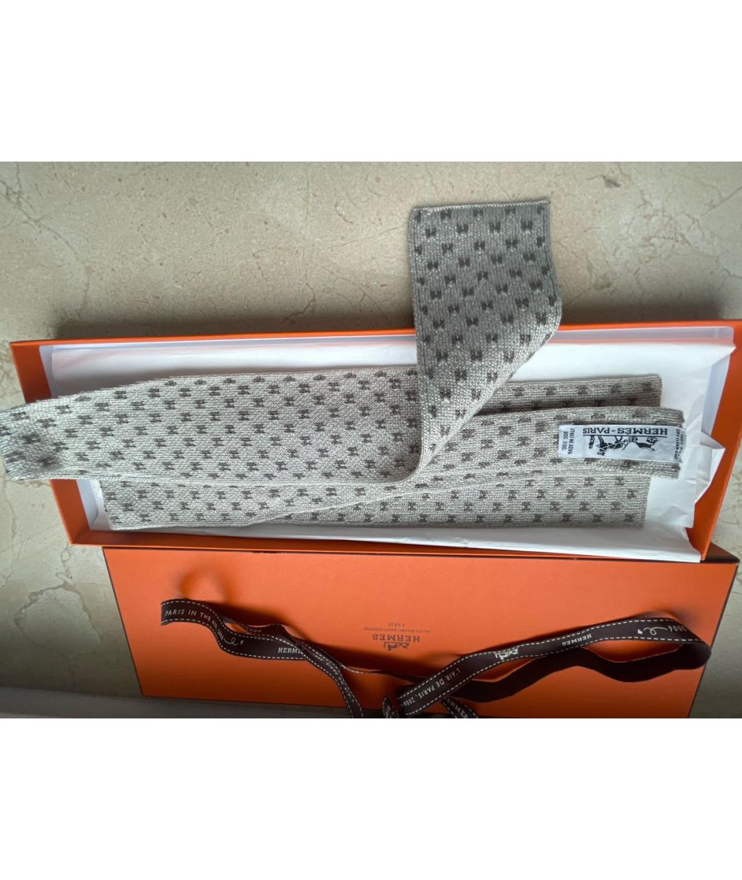 HERMES Бежевый шелковый галстук, фото 5