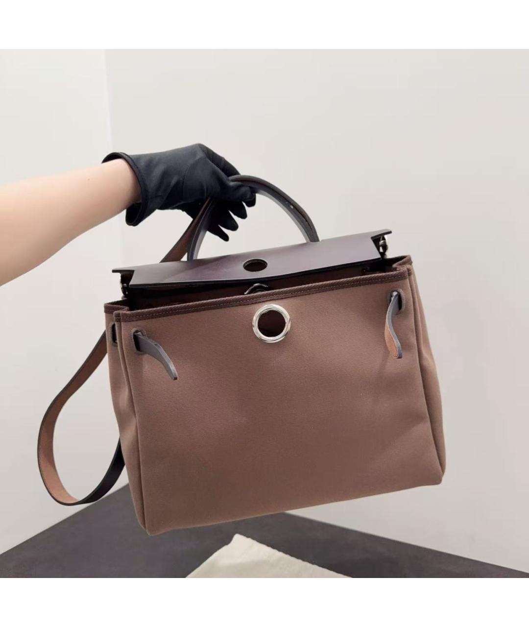 HERMES Коричневая тканевая сумка через плечо, фото 4