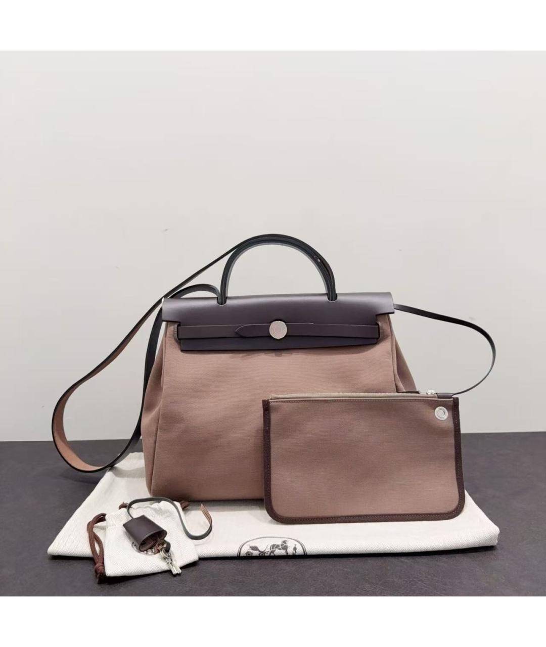 HERMES Коричневая тканевая сумка через плечо, фото 5