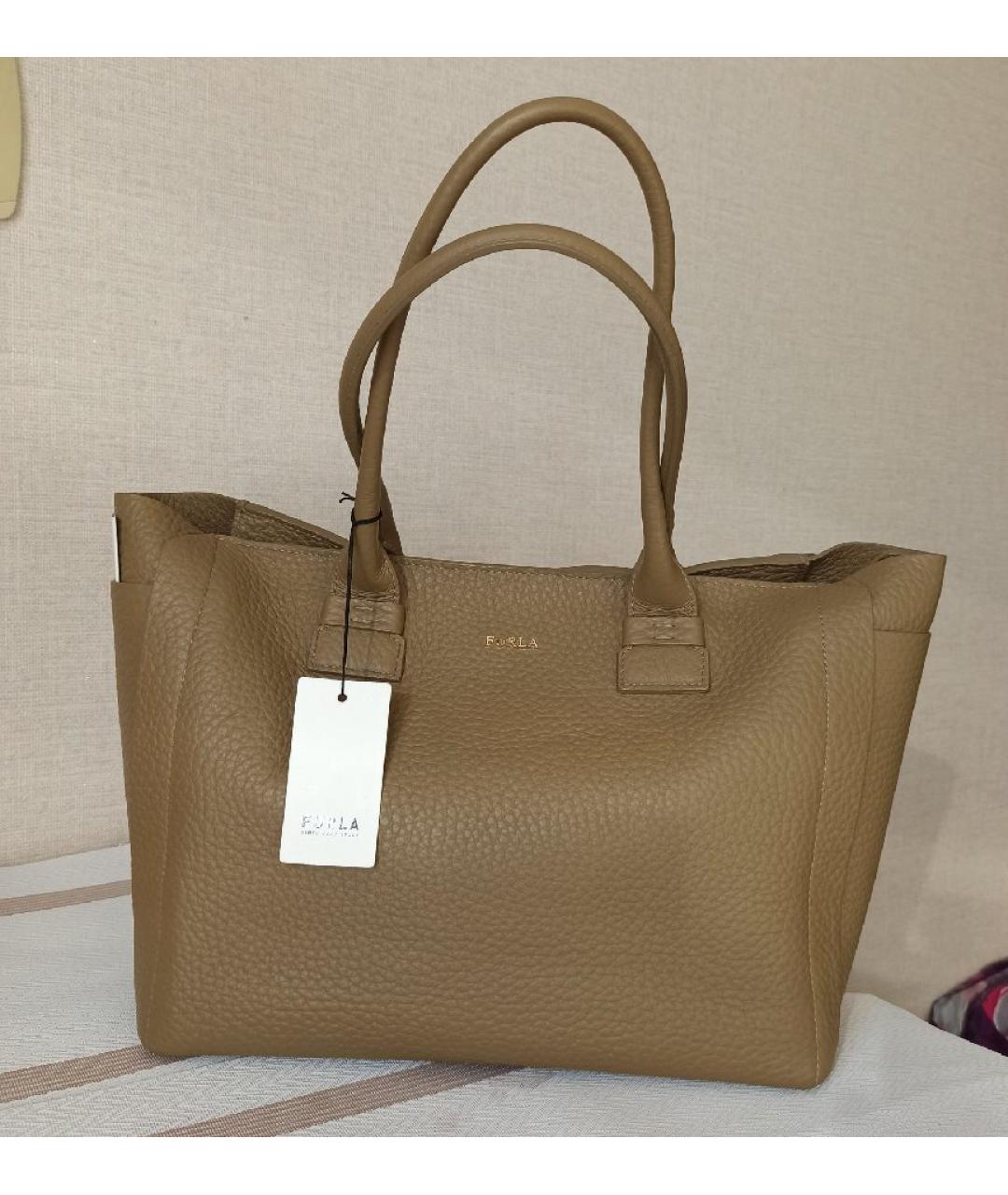 FURLA Бежевая кожаная сумка тоут, фото 2