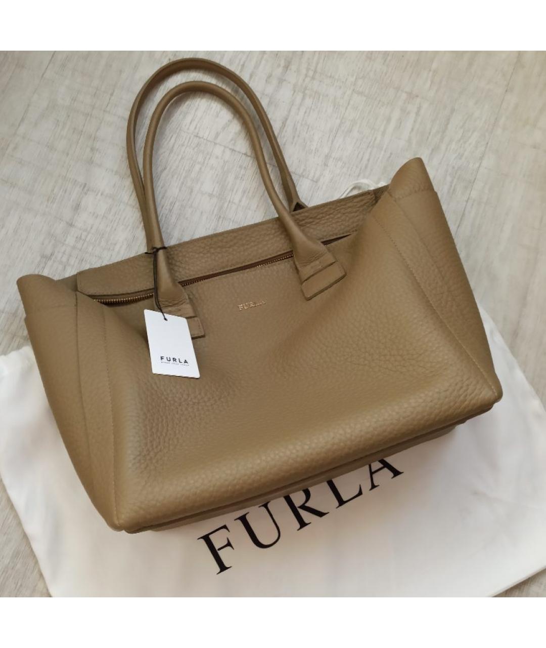 FURLA Бежевая кожаная сумка тоут, фото 7