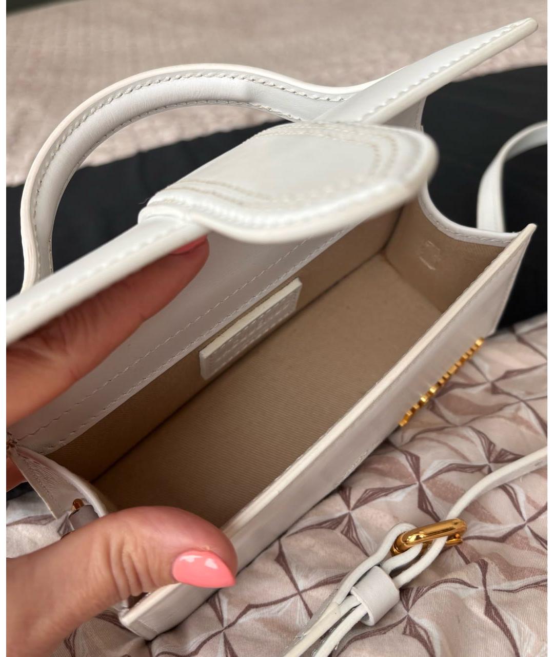 JACQUEMUS Белая кожаная сумка с короткими ручками, фото 5