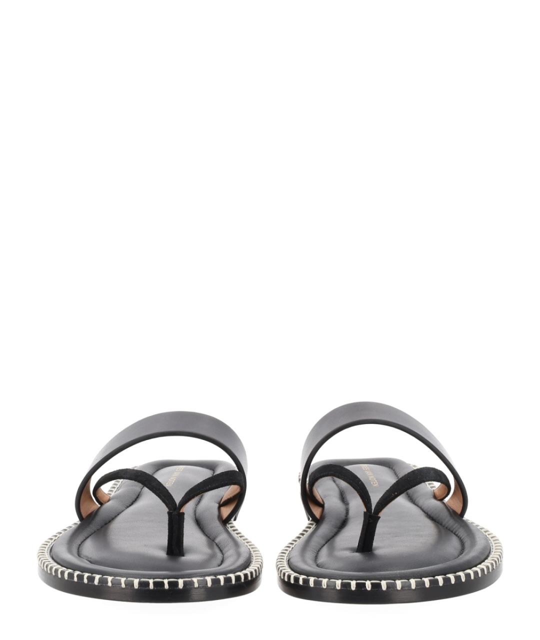 DRIES VAN NOTEN Черные кожаные шлепанцы, фото 3