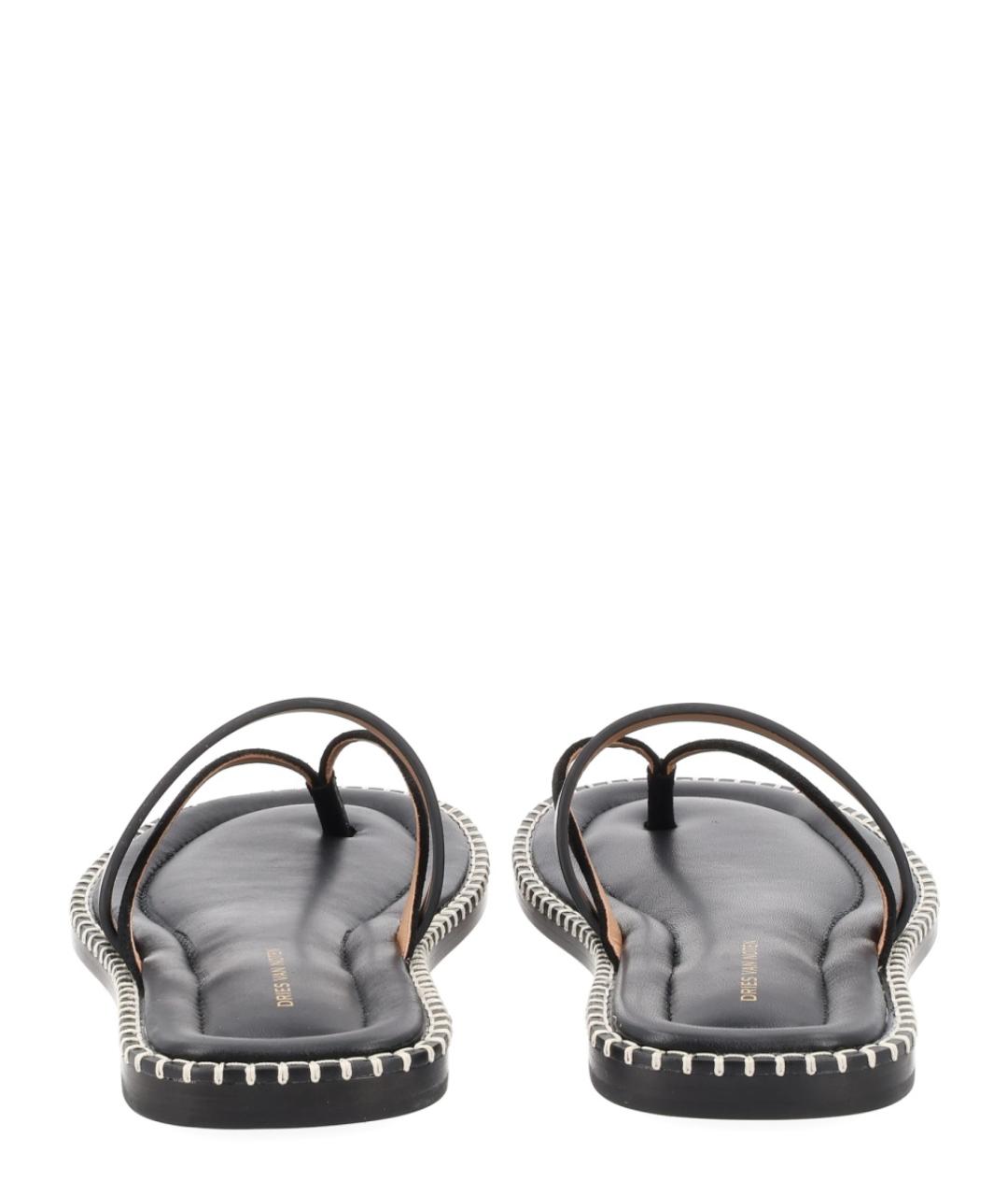 DRIES VAN NOTEN Черные кожаные шлепанцы, фото 5