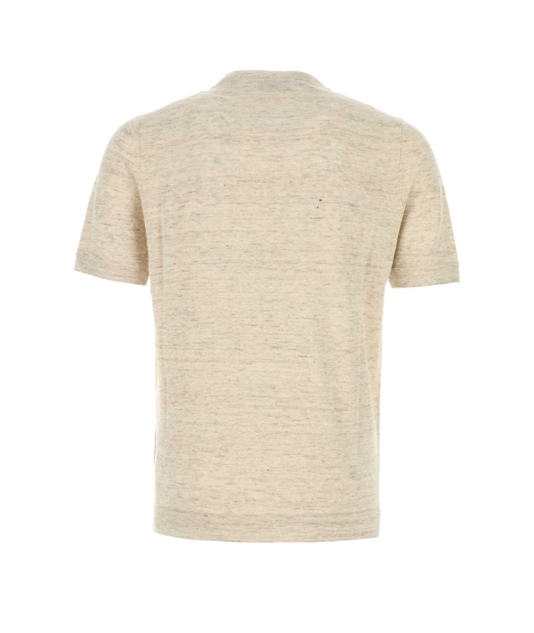 BRUNELLO CUCINELLI Бежевая хлопко-леновая футболка, фото 2