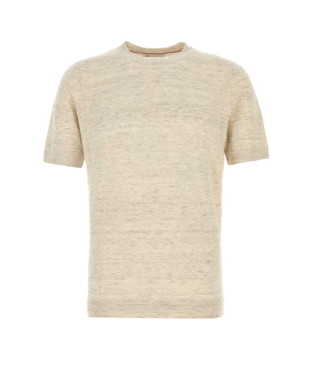 BRUNELLO CUCINELLI Бежевая хлопко-леновая футболка, фото 1