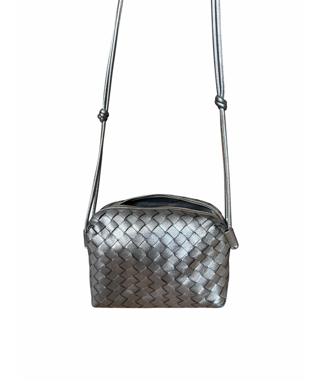 BOTTEGA VENETA Серебряная кожаная сумка через плечо, фото 1