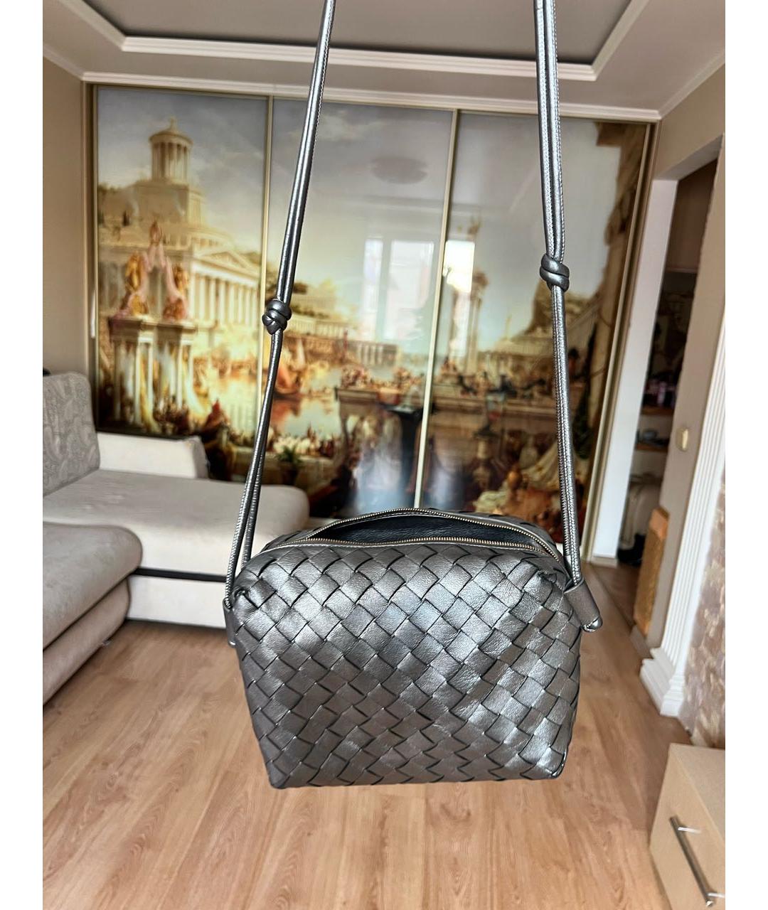 BOTTEGA VENETA Серебряная кожаная сумка через плечо, фото 8